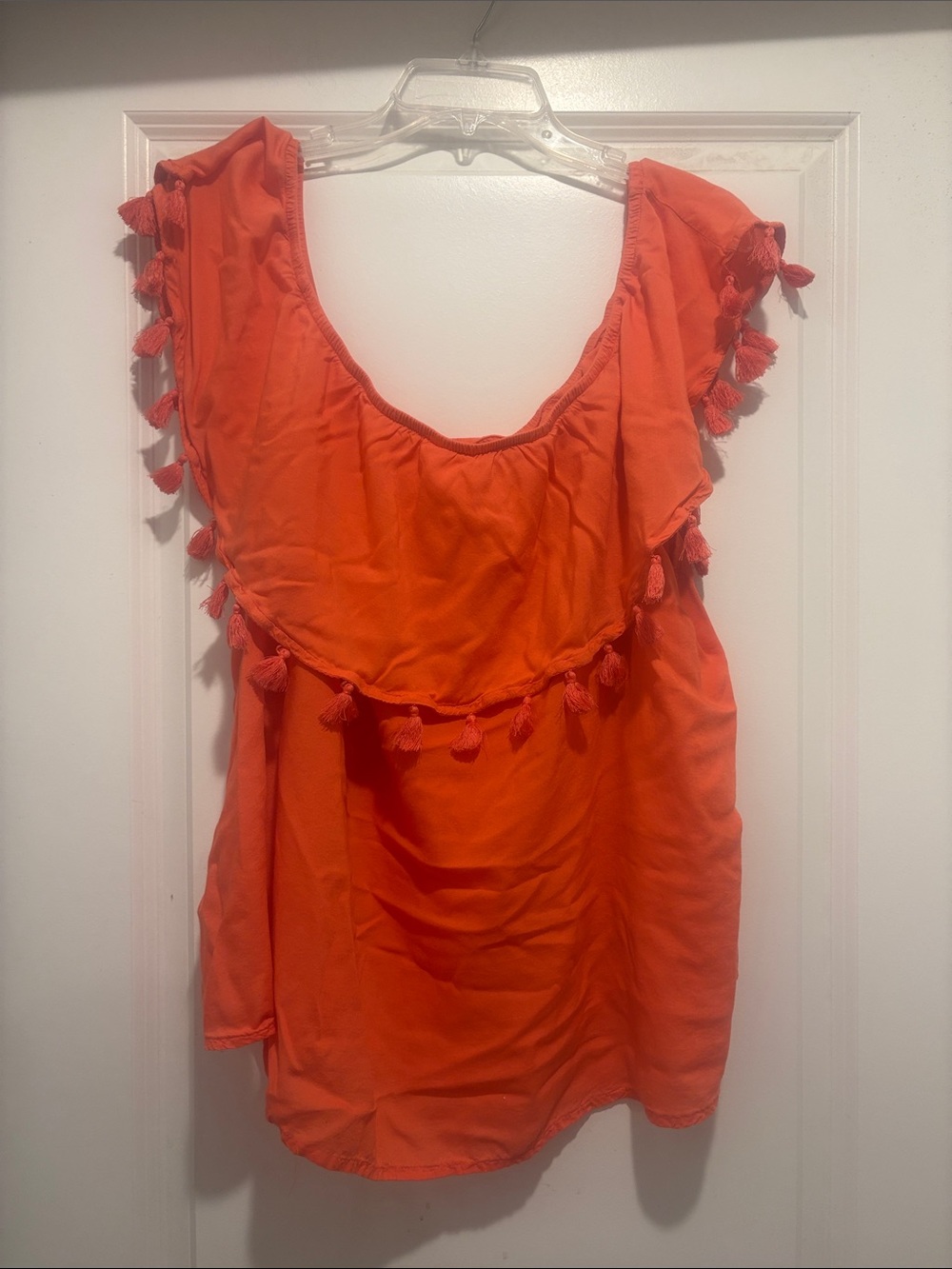 a.n.a Orange Tassel-Trim Scoop Neck Tank